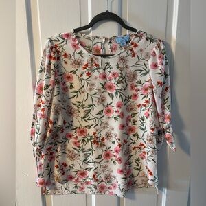 CeCe Pink and Red Floral Blouse